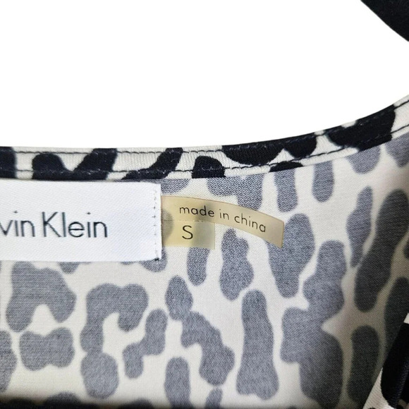 Calvin Klein White Black Leopard Print Blouse Tank Shell Cowl Neck Size Small - Picture 2 of 9